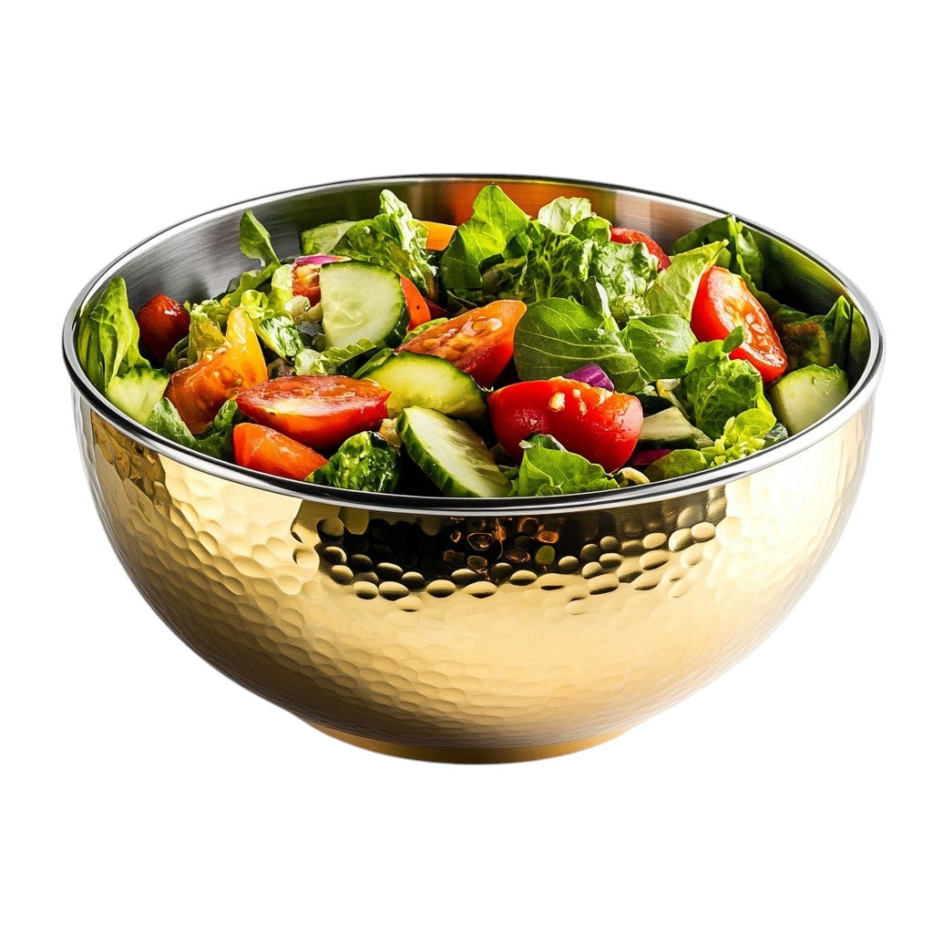 Wact Hammered Gold Insulated Salad Bowl, Double Wall Stainless Steel Serving Bowl