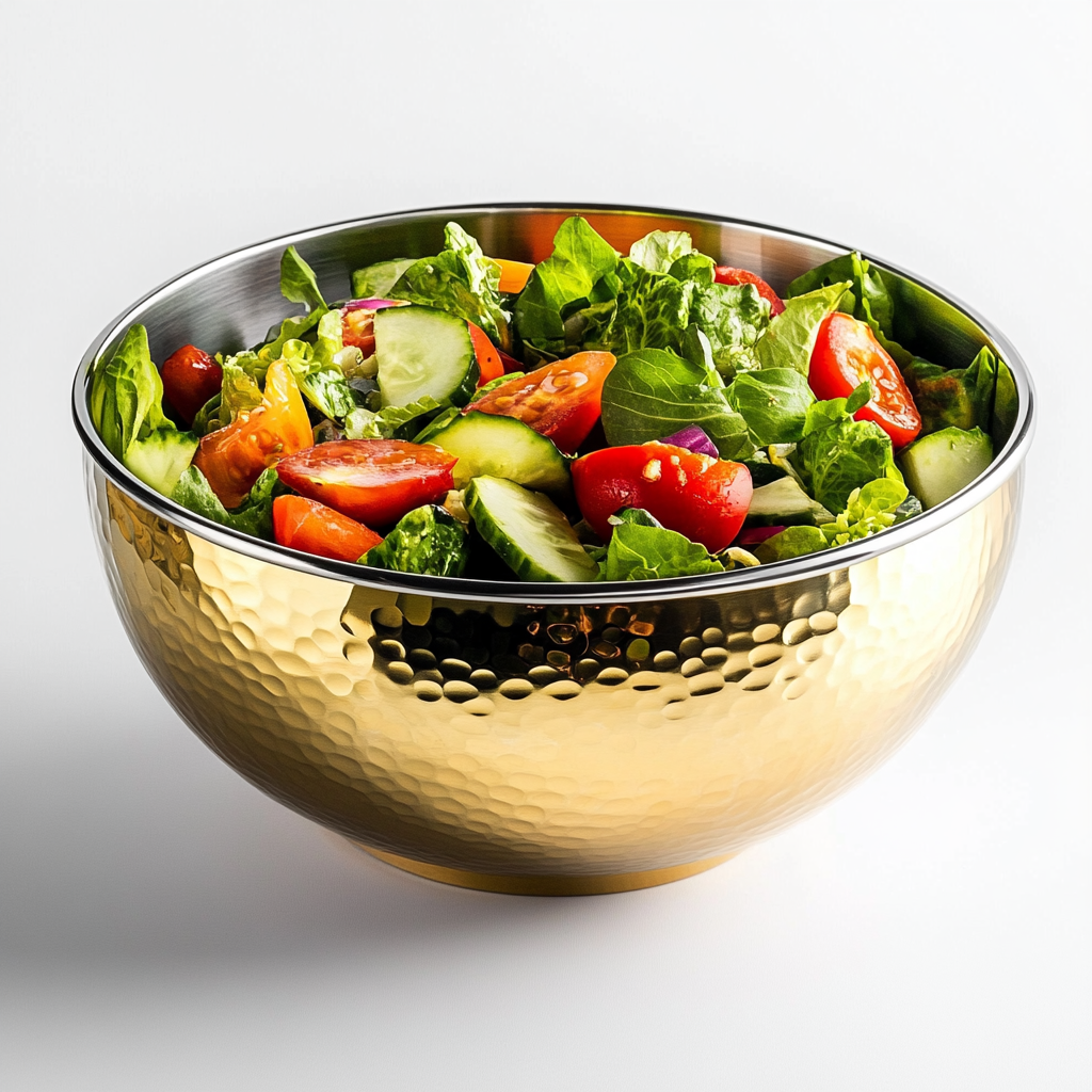 Wact Hammered Gold Insulated Salad Bowl, Double Wall Stainless Steel Serving Bowl