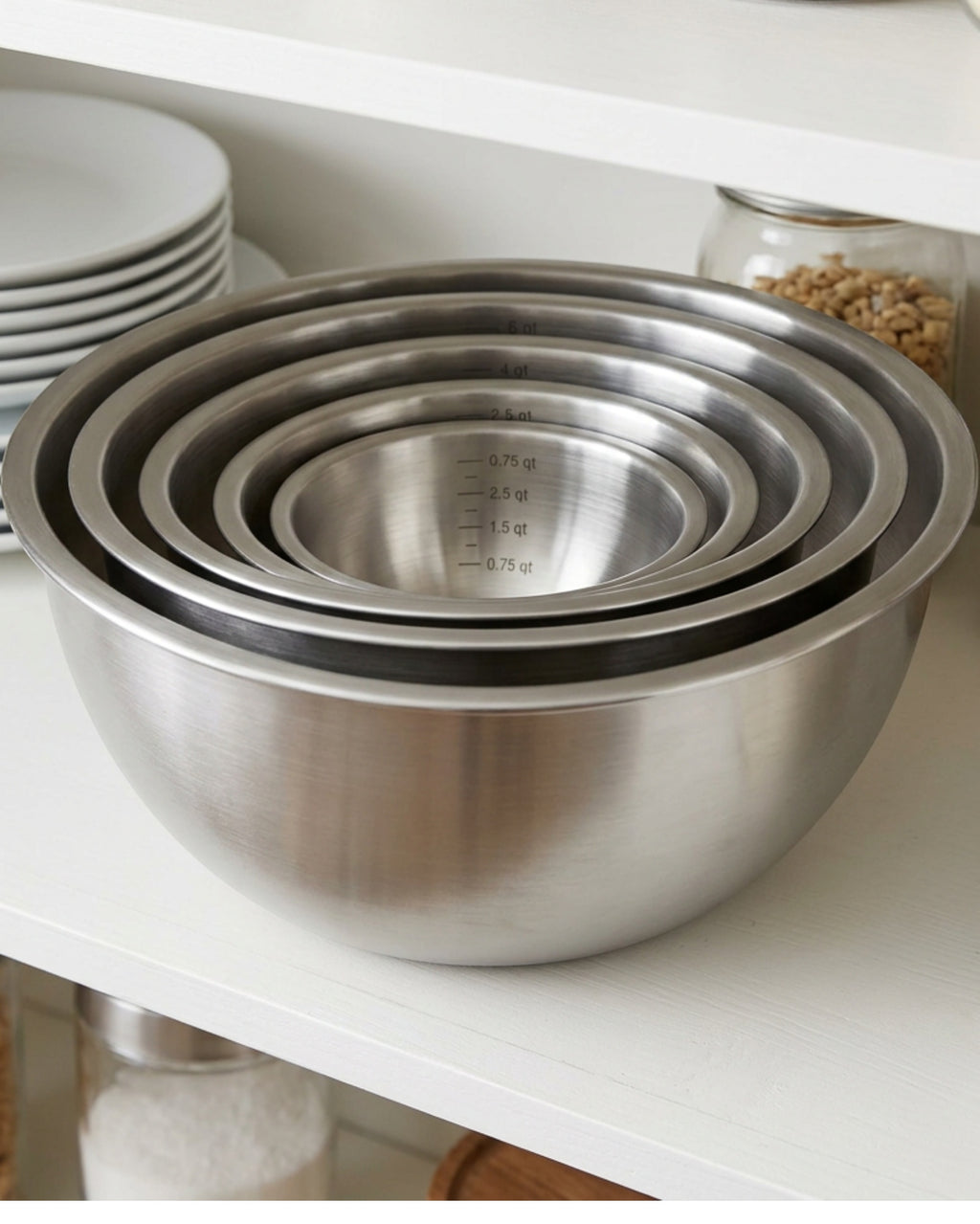 Wact Stainless Steel Prep and Mixing Bowls Set of 5 with Measurement Marks - Lifestyle view