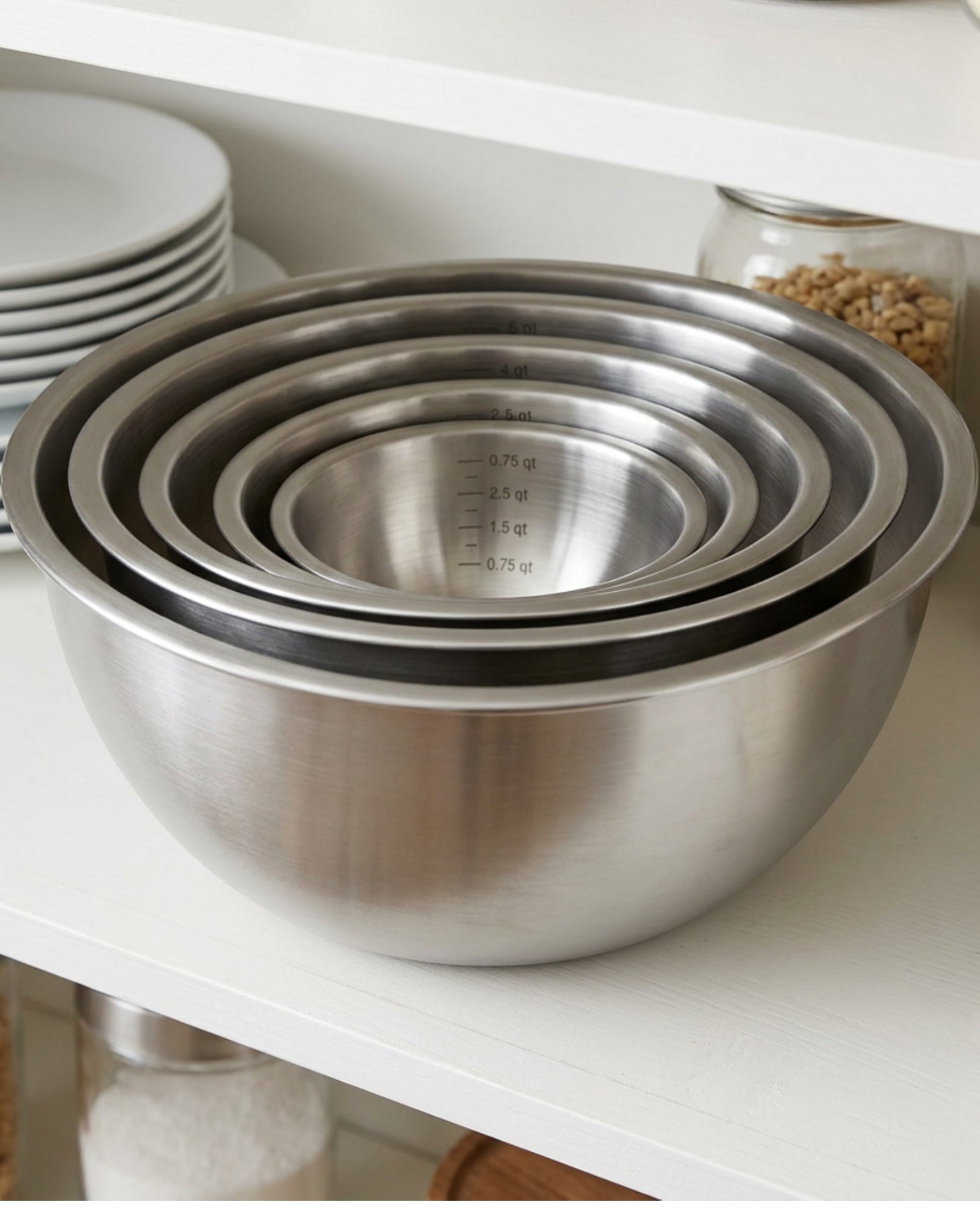Wact Stainless Steel Prep and Mixing Bowls Set of 5 with Measurement Marks - Lifestyle view