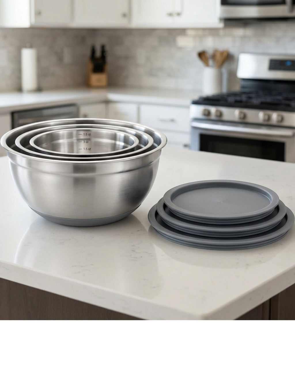 Wact Stainless Steel Mixing Bowls Set of 3 with Lids 1.5 3 and 5 qt - Lifestyle view