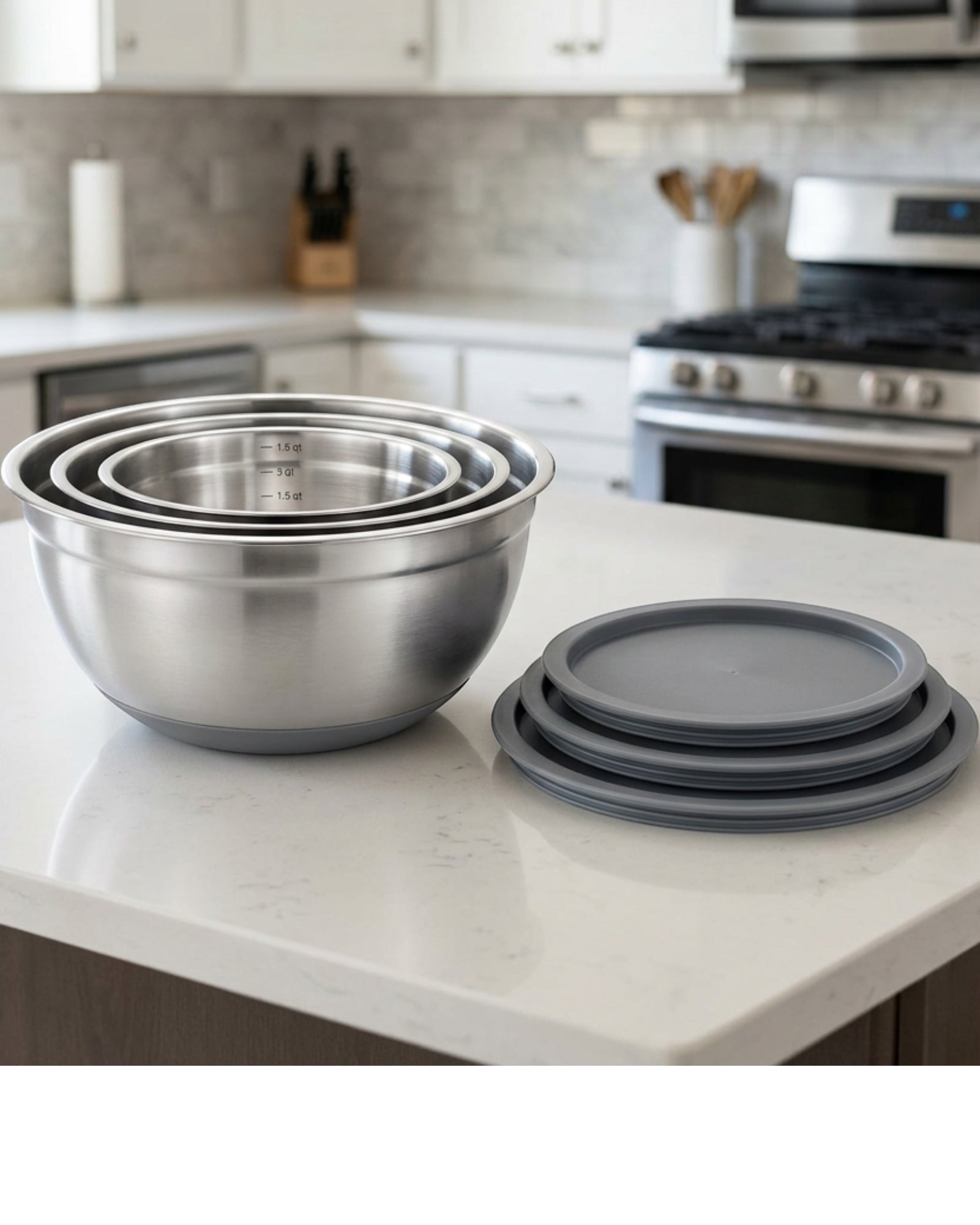 Wact Stainless Steel Mixing Bowls Set of 3 with Lids 1.5 3 and 5 qt - Lifestyle view